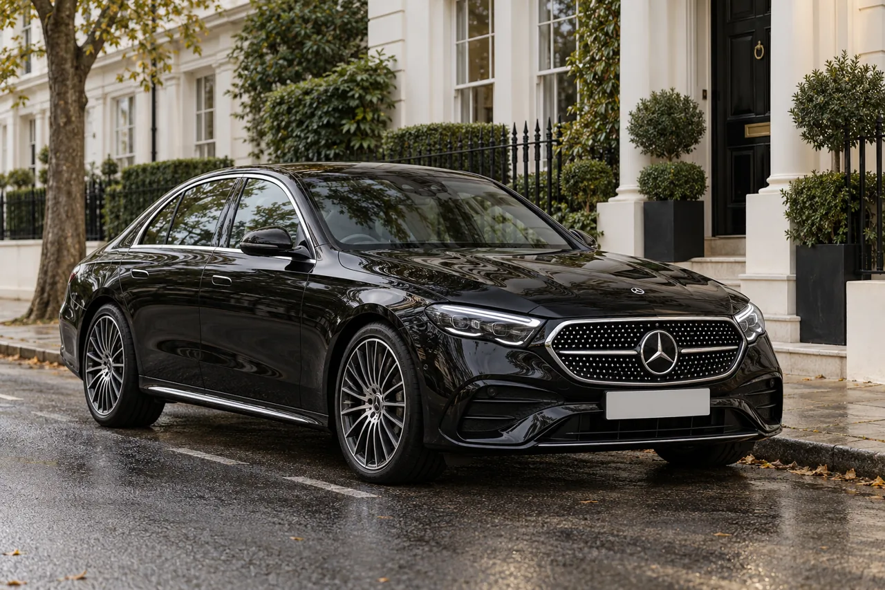 Illustration of a contemporary black Mercedes-Benz E-Class saloon