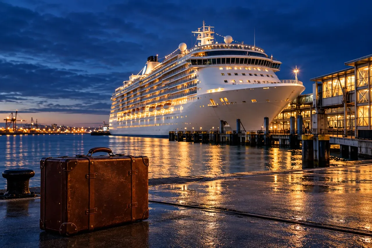 Illustration of a cruise ship at a passenger terminal